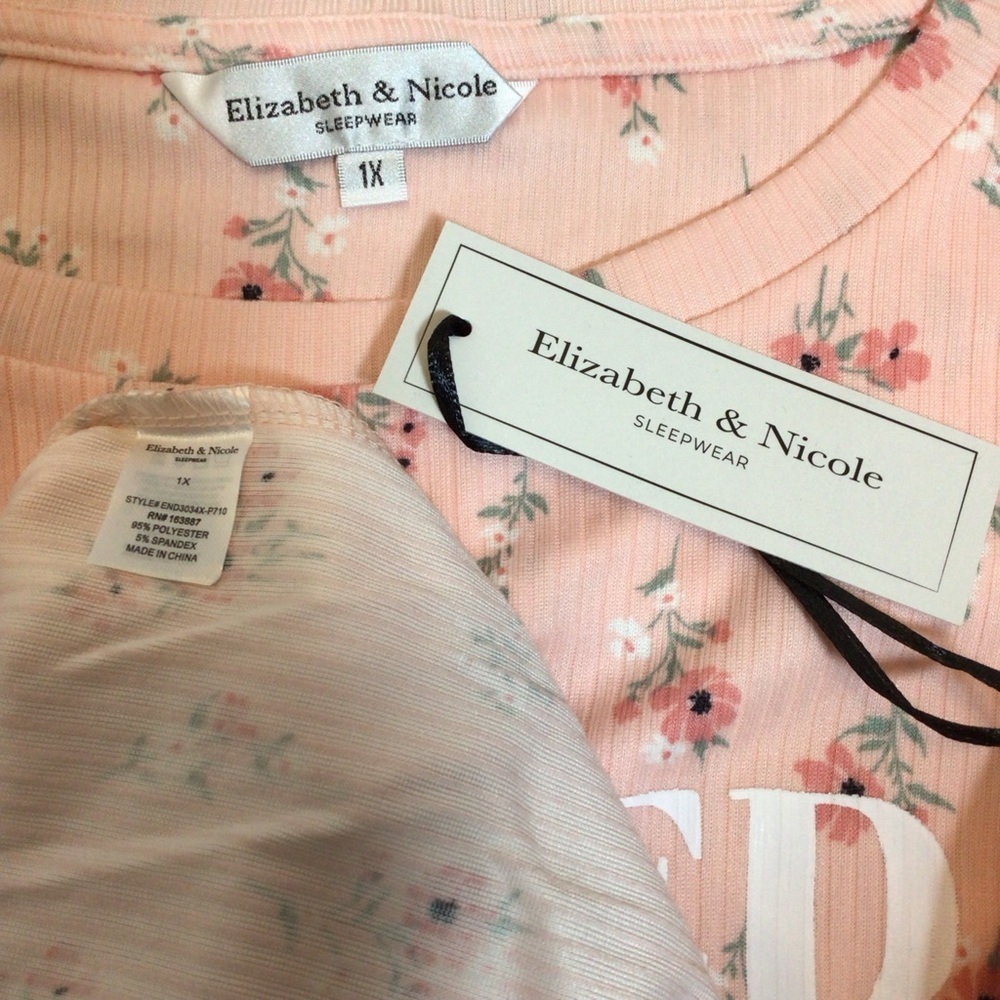 Elizabeth & Nicole Sleepwear Nightgown 1X 2X Ribbed Pink Floral “Blessed Mother” - Picture 6 of 7